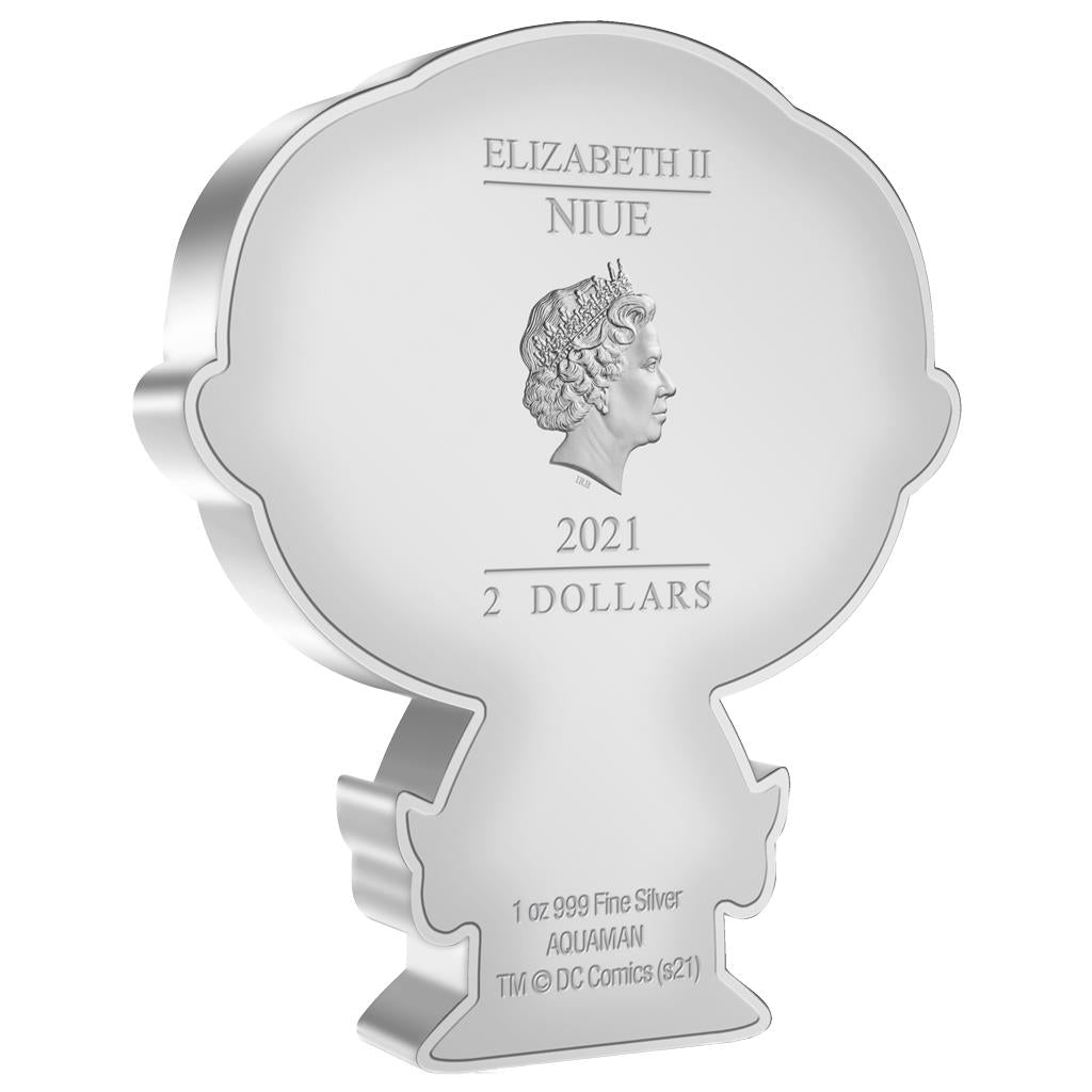 Niue 2021 $2 Chibi DC Comics Aquaman Shaped 1oz Silver Proof Coin