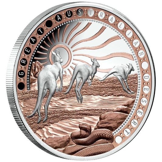 Niue 2023 $1 Great Australian Desert Selectively Rose Gold Plated 1oz Silver Proof Coin