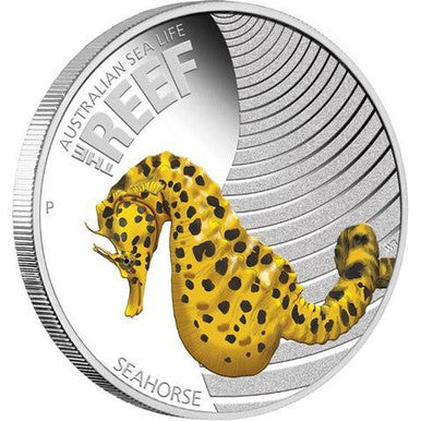 2010 50c Australian Sea Life The Reef Seahorse 1/2oz Silver Coloured Proof Coin