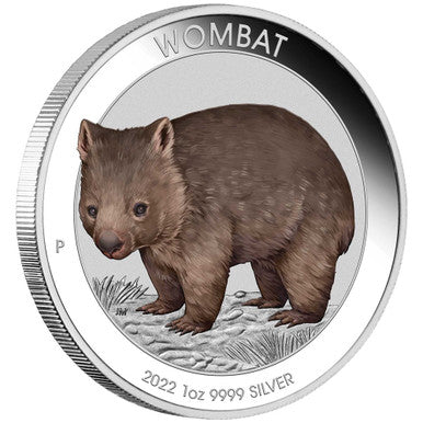 2022 $1 Australian Wombat 1oz Silver Coloured BU Coin