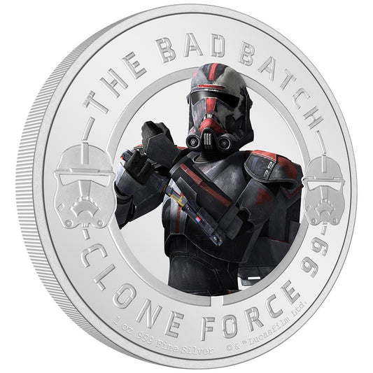 Niue 2022 $2 Star Wars Bad Batch Hunter 1oz Silver Coloured Proof Coin