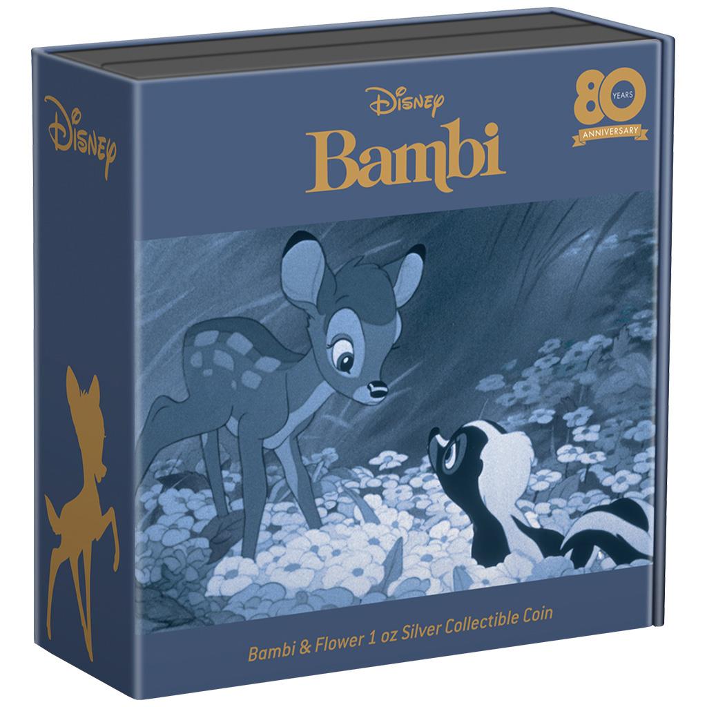 Niue 2022 $2 Disney 80 Years of Bambi & Flower 1oz Silver Coloured Proof Coin