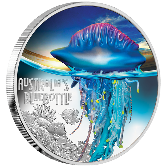 Tuvalu 2024 $1 Deadly and Dangerous Bluebottle 1oz Silver Coloured Proof Coin