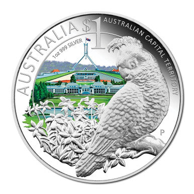 2010 $1 ANDA Canberra Coin Show Special Celebrate Australia Australia Capital Territory 1oz Silver Coloured Proof Coin