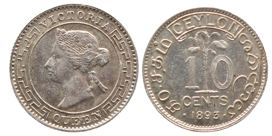 Ceylon 1893 10 Cents Choice UNC