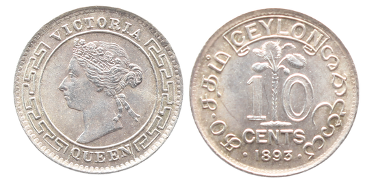 Ceylon 1893 10 Cents UNC