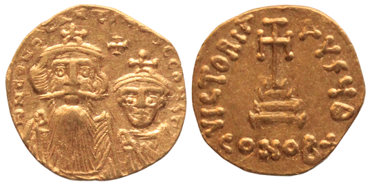 Byzantine, Constans II with Constantine IV 641-668AD Gold Solidus EF