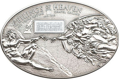 Cook Islands 2012 $5 Ceilings of Heaven 500 Years Sistine Chapel Ceiling with Nano Chip Silver Antiqued Coin