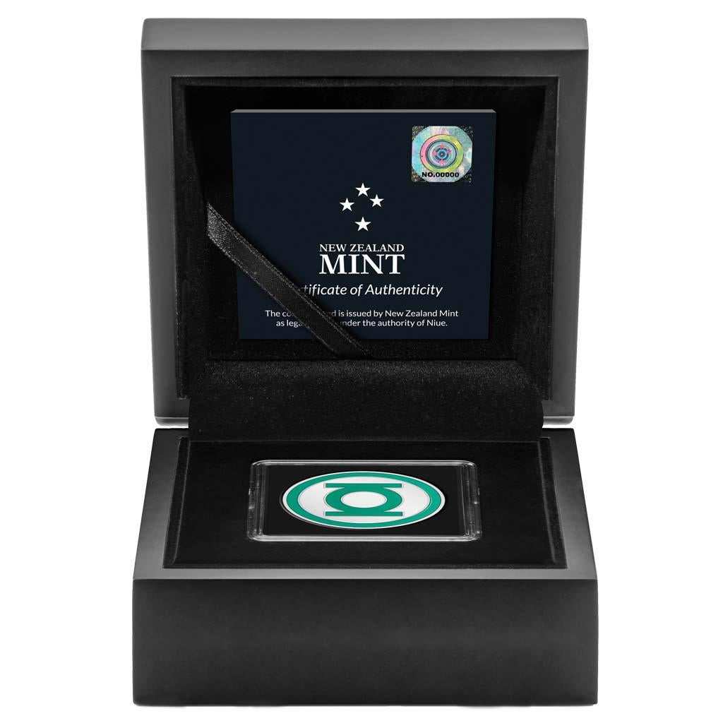 Niue 2021 $2 DC Comics Green Lantern Logo Shaped 1oz Silver Coloured Proof Coin