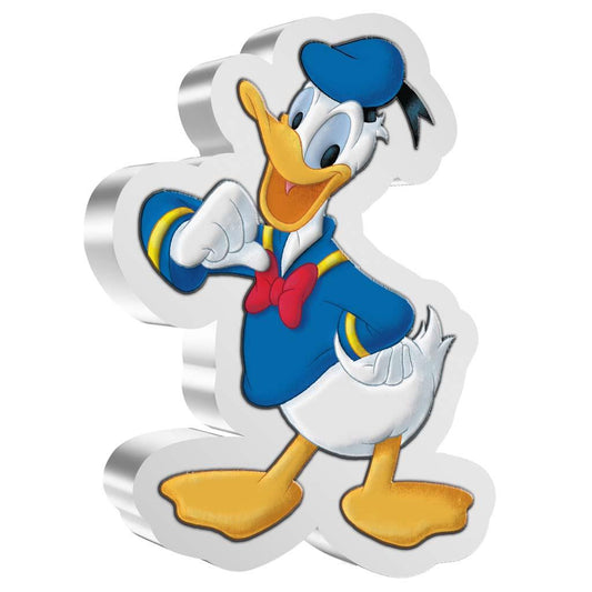 Niue 2021 $2 Disney Mickey and Friends Donald Duck Shaped 1oz Silver Coloured Proof Coin