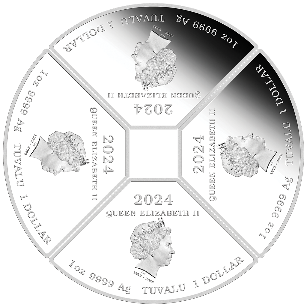 Tuvalu 2024 $1 Lunar Year of The Dragon 1oz Silver Coloured Proof 4 Quadrant Coin Set