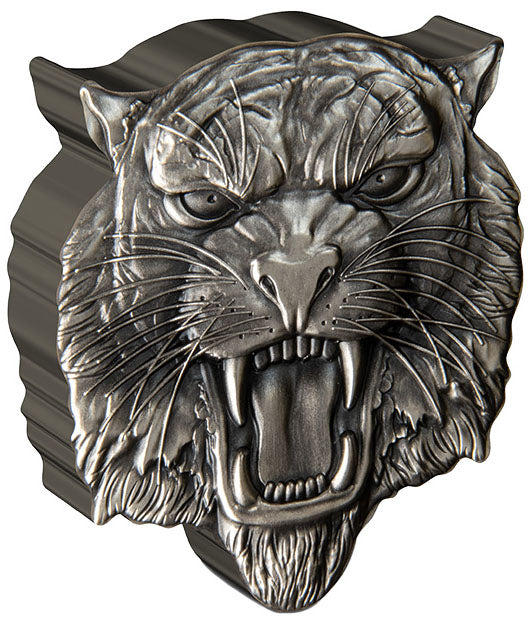 Niue 2022 $5 Fierce of Nature Tiger Shaped 2oz Silver Antiqued Coin