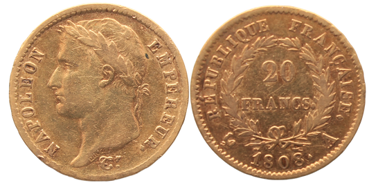 France, 1808A Napoleon Twenty Francs, Fine