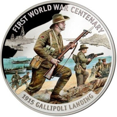 Solomon Islands 2015 $10 First World War Centenary Gallipoli Landing Silver Coloured Proof Coin