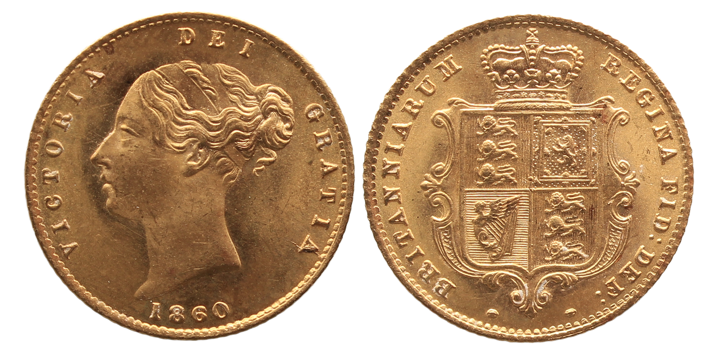 GB, 1860 Victoria Young Head Half Sovereign Choice UNC
