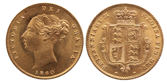 GB, 1860 Victoria Young Head Half Sovereign Choice UNC