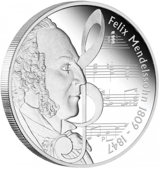 Tuvalu 2009 $1 Great Composers Felix Mendelssohn 1809-1847 1oz Silver Proof Coin