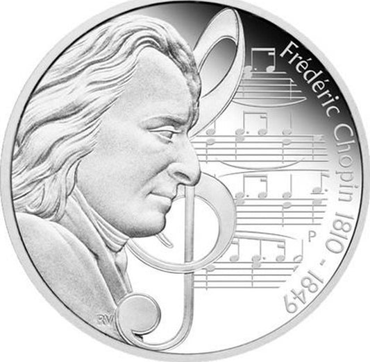 Tuvalu 2010 $1 Great Composers Frédéric Chopin 1810-1849 1oz Silver Proof Coin
