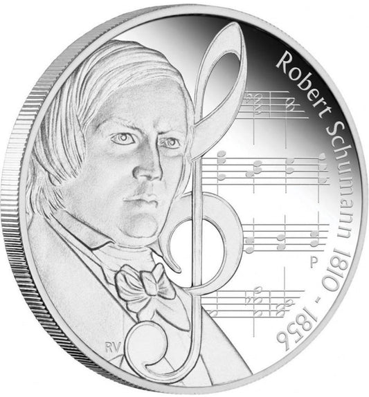 Tuvalu 2010 $1 Great Composers Robert Schumann 1810-1856 1oz Silver Proof Coin