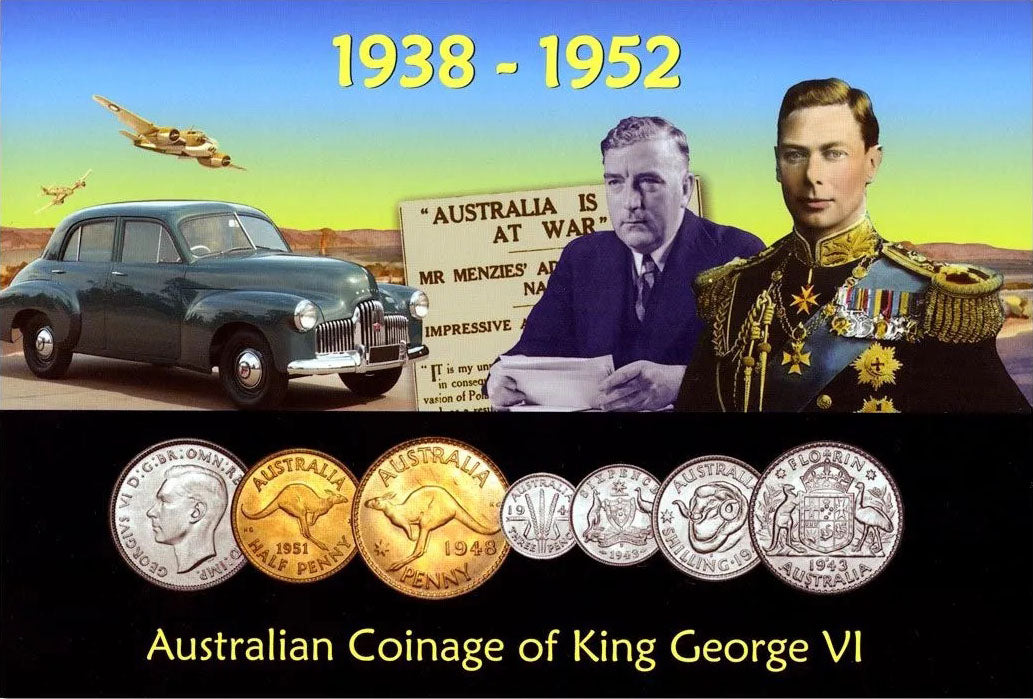 1948 Australian Coinage of King George VI Pre Decimal 5 Coin Year Set (No 2/-)