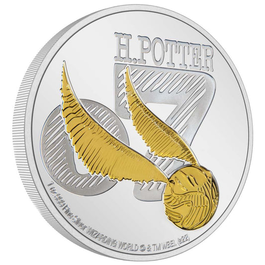 Niue 2022 $2 Harry Potter Golden Snitch Selectively Gold Plated 1oz Silver Proof Coin