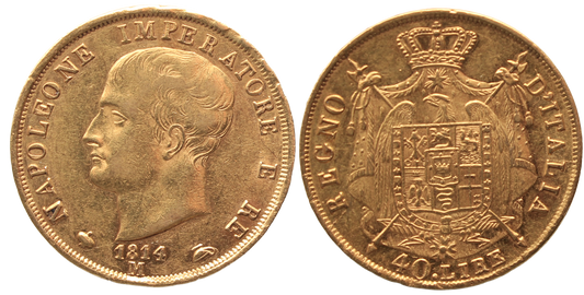 Italian States, 1814M Kingdom of Napoleon Forty Lire aVF