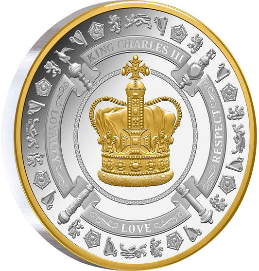 Niue 2023 $1 King Charles III Coronation Selectively Gold Plated 1oz Silver Proof Coin