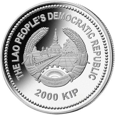 Laos 2013 2000 Kip Lunar Year of The Snake Selectively Gold Plated 2oz Silver Proof Jade Coin