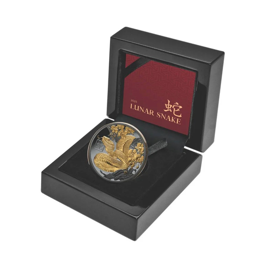 Niue 2025 $1 Lunar Snake Selectively Gold Plated 1oz Silver Black Proof Coin