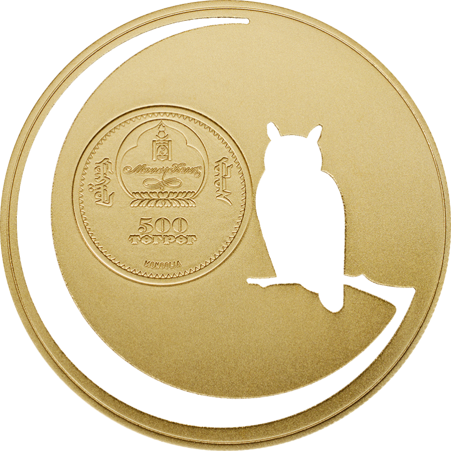 Mongolia 2016 500 Togrog Mongolian Nature Owl Gold Plated 1/2oz Silver Coin
