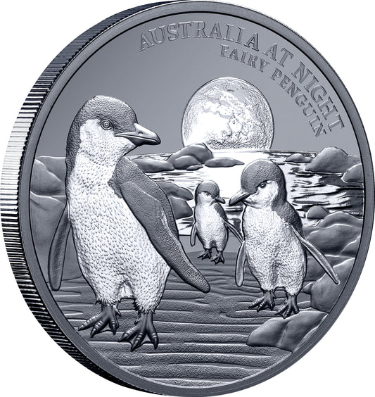 Niue 2024 $1 Australia At Night Fairy Penguin 1oz Silver Black Proof Coin