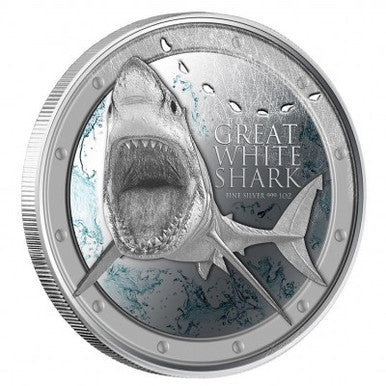 Niue 2012 $2 Ocean Predators Great White Shark 1oz Silver Coloured Proof Coin