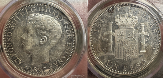 Philippines 1897sgv Peso PCGS AU55
