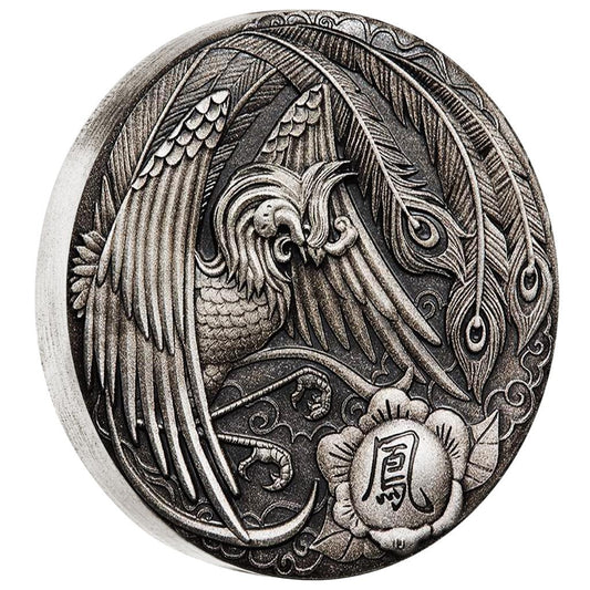 Tuvalu 2018 $2 Chinese Mythical Creatures Phoenix 2oz Silver Antiqued Coin