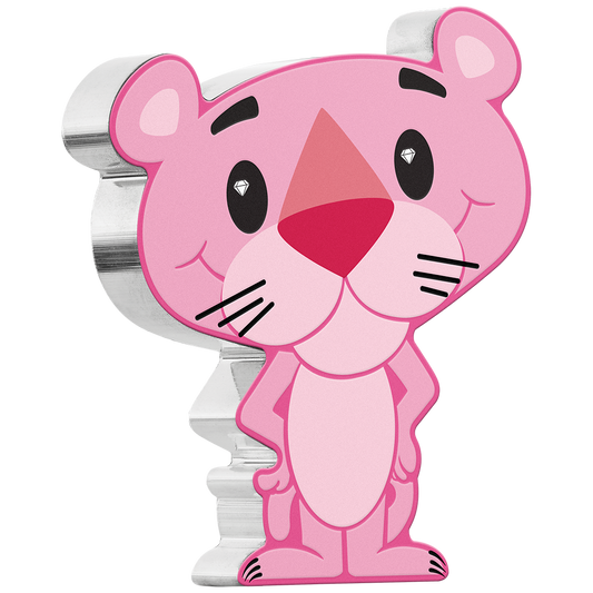 Tuvalu 2024 $1 Minted Mini 60 Years Pink Panther Shaped 1oz Silver Coloured Coin