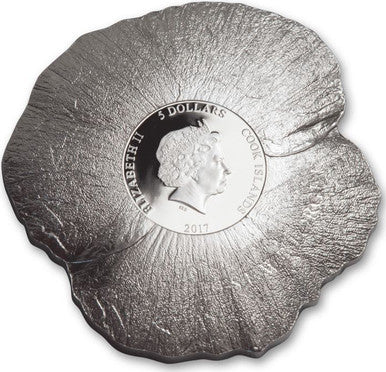Cook Islands 2017 $5 Remembrance Poppy Lest We Forget 1oz Silver Coloured Poppy Shaped Coin