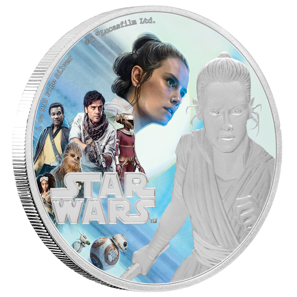 Niue 2019 $2 Star Wars The Rise of Skywalker Rey 1oz Silver Coloured Proof Coin