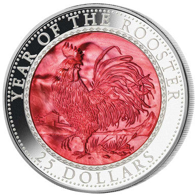 Cook Islands 2017 $25 Year of The Rooster 5oz Silver with Mother of Pearl Proof Coin