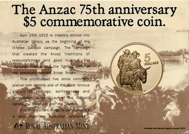 1990 $5 The ANZAC 75th Anniversary Commemorative Coin