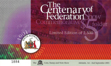 2001 $5 ANDA Show Centenary of Federation Commemorative 6 Note and Folder Set