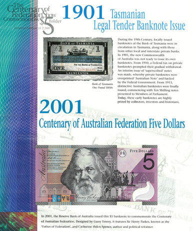 2001 $5 ANDA Show Centenary of Federation Commemorative 6 Note and Folder Set