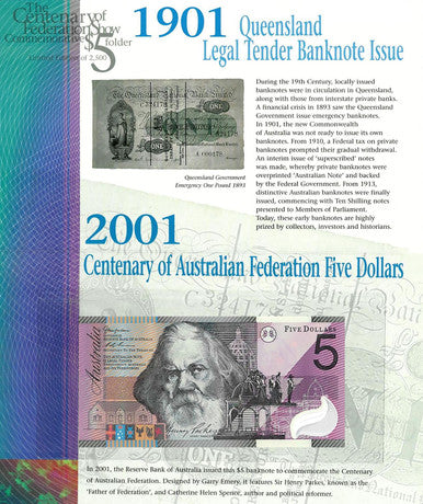 2001 $5 ANDA Show Centenary of Federation Commemorative 6 Note and Folder Set