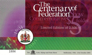 2001 $5 ANDA Show Centenary of Federation Commemorative 6 Note and Folder Set