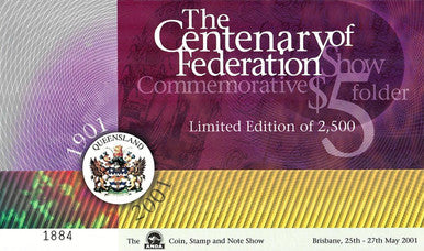 2001 $5 ANDA Show Centenary of Federation Commemorative 6 Note and Folder Set