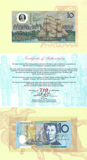 1998 $10 Premium 10th Anniversary of Australian Polymer Notes 2 Note Set