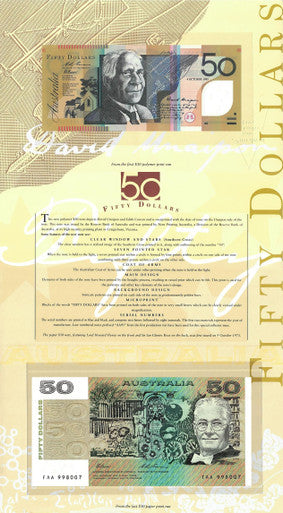 1995 $50 Fifty Dollar First Day of Issue Folder 2 Note Set