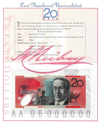 1996 $20 Deluxe Low Numbered Uncirculated Note