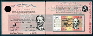 1997 $20 Sir Charles Kingsford Smith Note and $1 Silver Proof Coin Centenary Portfolio