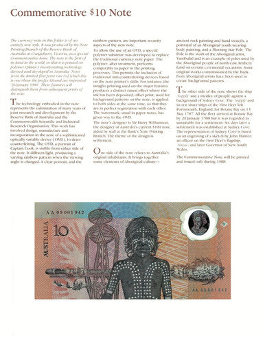 1988 $10 Commemorative Bicentennial Uncirculated Note