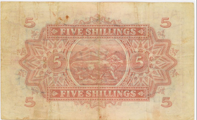 British East Africa, Five Shillings 1st September 1943, About Very Fine